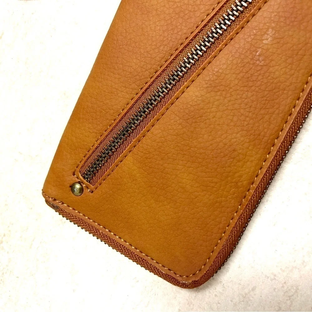NWT FREE PEOPLE Distressed Vegan Wallet brown studded boho